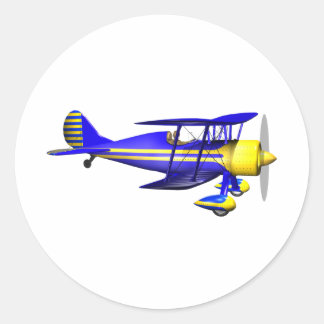 Blue Biplane Classic Round Sticker