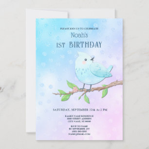 Blue Bird 1st Birthday Invitation