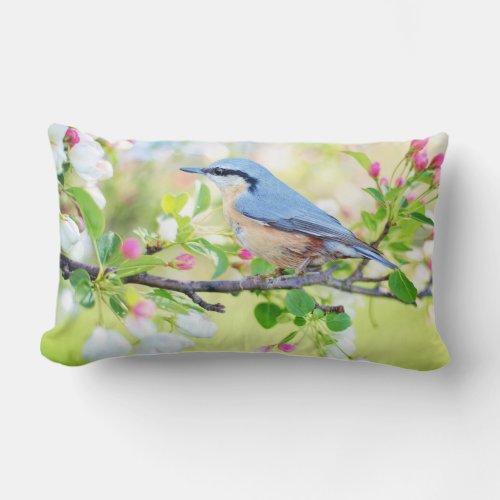 Blue Bird and Apple Blossoms Lumbar Pillow