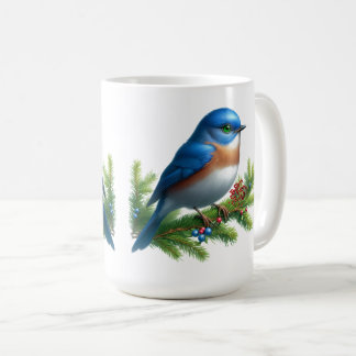 Blue Bird and Berries Holiday Motif Coffee Mug