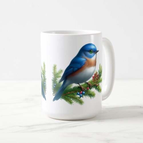 Blue Bird and Berries Holiday Motif   Coffee Mug