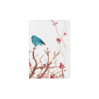 Blue Bird and Berries Passport Case Cover