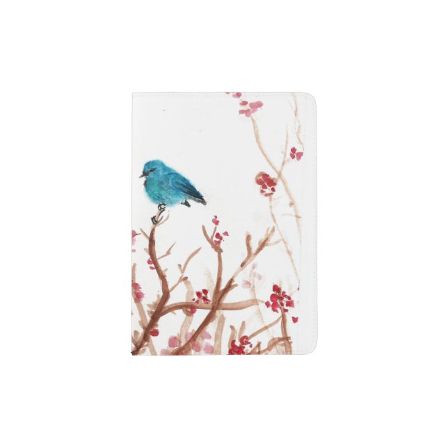 Blue Bird and Berries Passport Case Cover (Front)