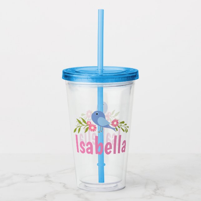 Blue Bird and Daisies Acrylic Tumbler (Front)