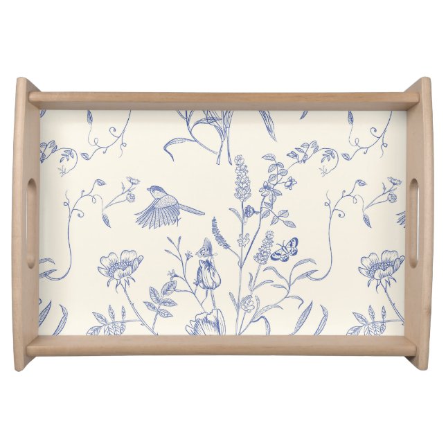 Blue Bird and Flowers Serving Tray (Front)