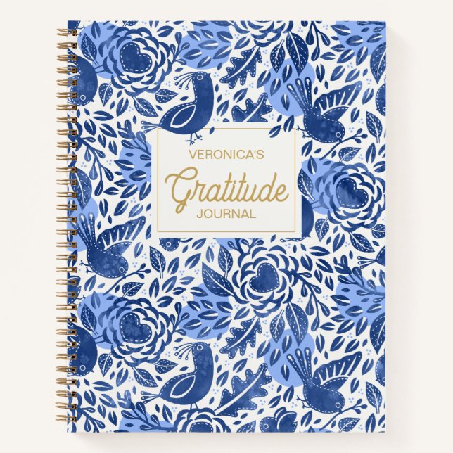 Blue Bird and Heart Illustrated Gratitude Journal (Front)