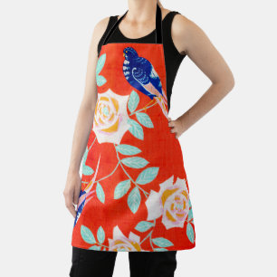 Blue Bird and Rose, Vintage Japanese Design Apron