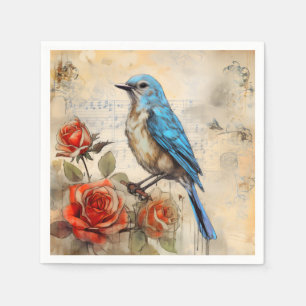 Blue bird and Roses 1 Napkins