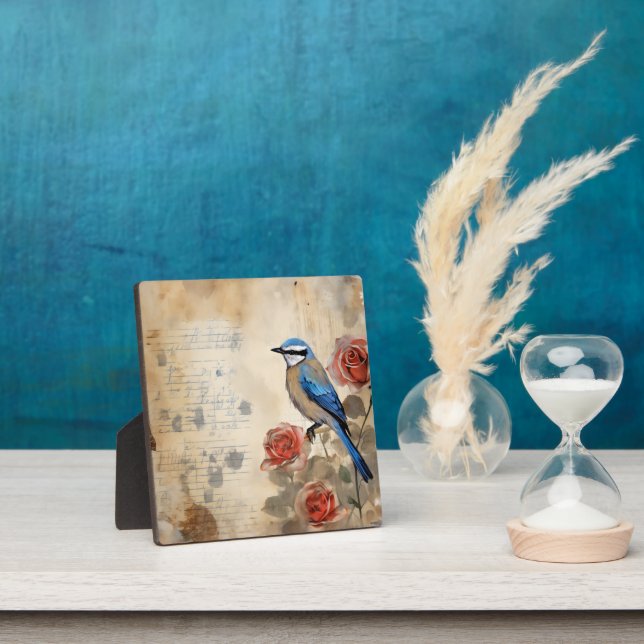 Blue bird and Roses 3 Plaque (Insitu)