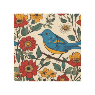 Blue Bird and Wildflower Folk Art