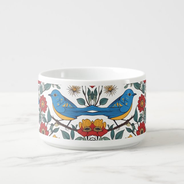 Blue Bird and Wildflower Folk Art Bowl (Center)