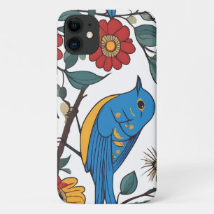 Blue Bird and Wildflower Folk Art iPhone 11 Case