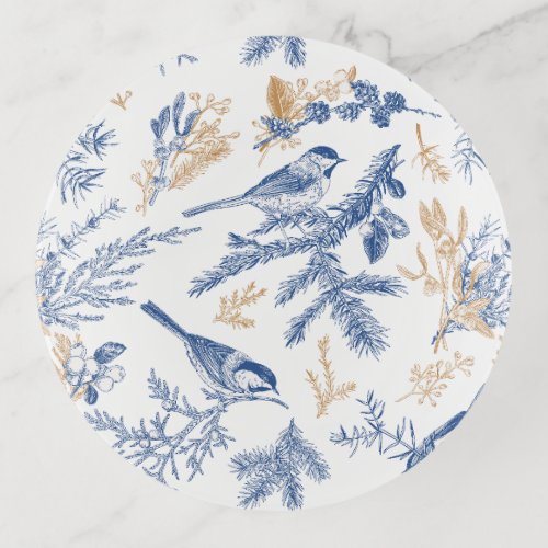 Blue Bird and Winter Botanical   Trinket Tray