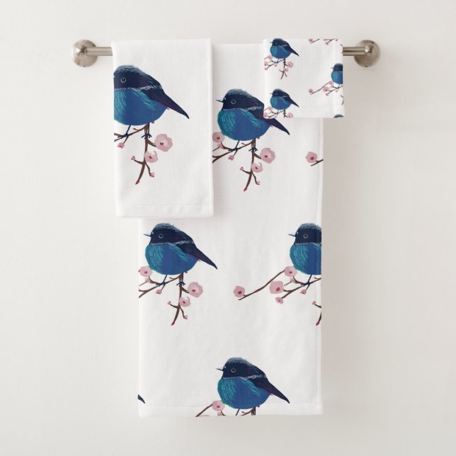 Blue Bird Art Bath Towel Set (Insitu)