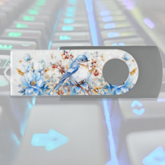 Blue Bird & Berries Flash Drive