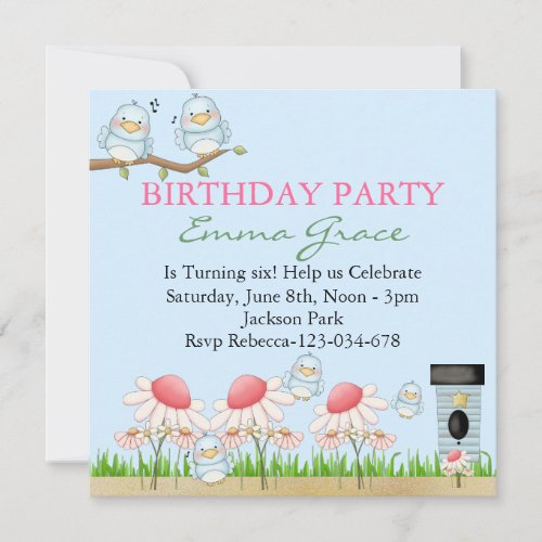 Blue Bird Birthday Invitation