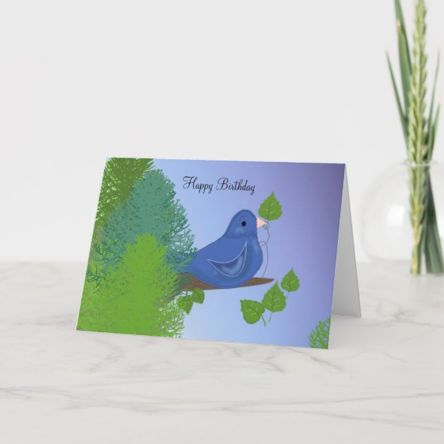 Blue Bird Birthday Wishes Card (Front)