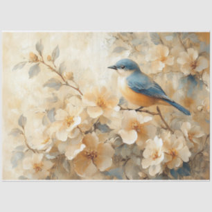 Blue Bird Blossoming Tree Painting Decoupage Tissue Paper