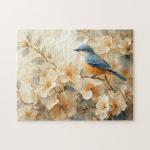 Blue Bird Blossoming Tree Painting Jigsaw Puzzle