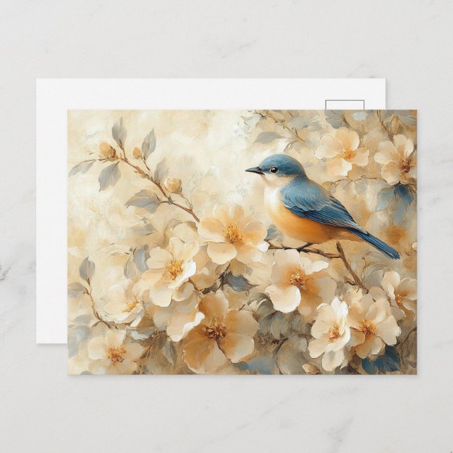 Blue Bird Blossoming Tree Painting Postcard (Front/Back)