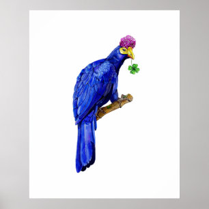 Blue Bird – Botanical Watercolor Fantasy Art Poster