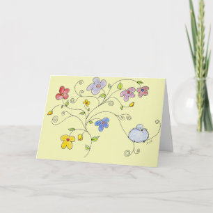 Blue Bird Bouquet Letterpress Thank You Card
