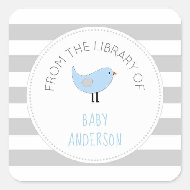 Blue Bird boy baby shower bookplate / book (Front)