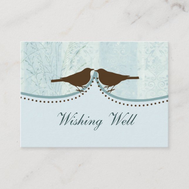 blue bird cage, love birds wishing well cards (Front)