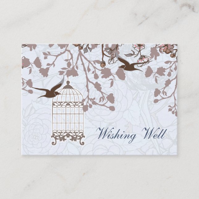 blue bird cage, love birds wishing well cards (Front)