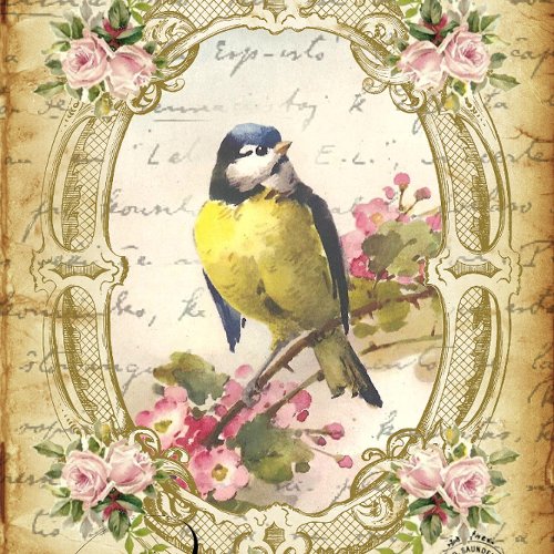 Blue Bird  Cherry Blossom Antique Paper Decoupage