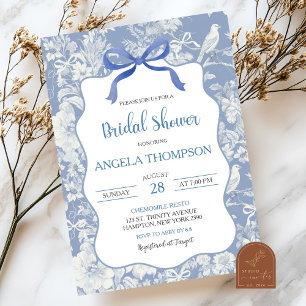 Blue Bird Chinoiserie Floral Bridal Shower Invitation