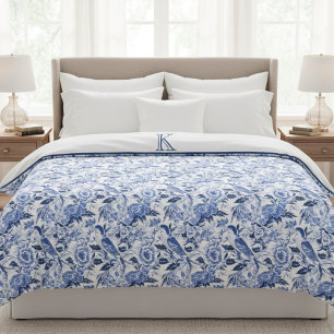 Blue Bird Chinoiserie Monogram Duvet Cover