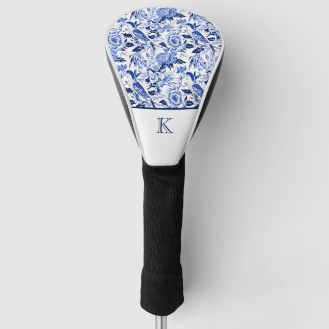 Blue Bird Chinoiserie Monogram  Golf Head Cover (Front)