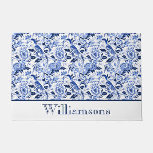 Blue Bird Chinoiserie Monogram Name Doormat