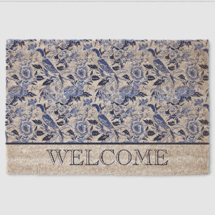 Blue Bird Chinoiserie Welcome Fiber Doormat