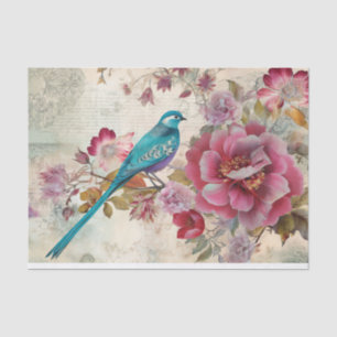 Blue Bird Colorful Floral Background Decoupage  Tissue Paper