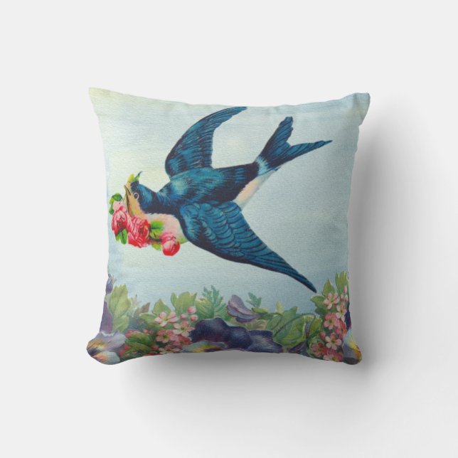 Blue Bird Cotton Throw Pillow 16" x 16" (Front)