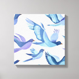 Blue Bird Flight | Modern Watercolor Painting Canvas Print