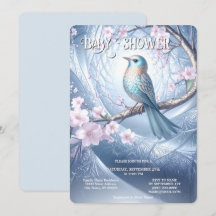 Blue Bird Floral Baby Shower Invitation