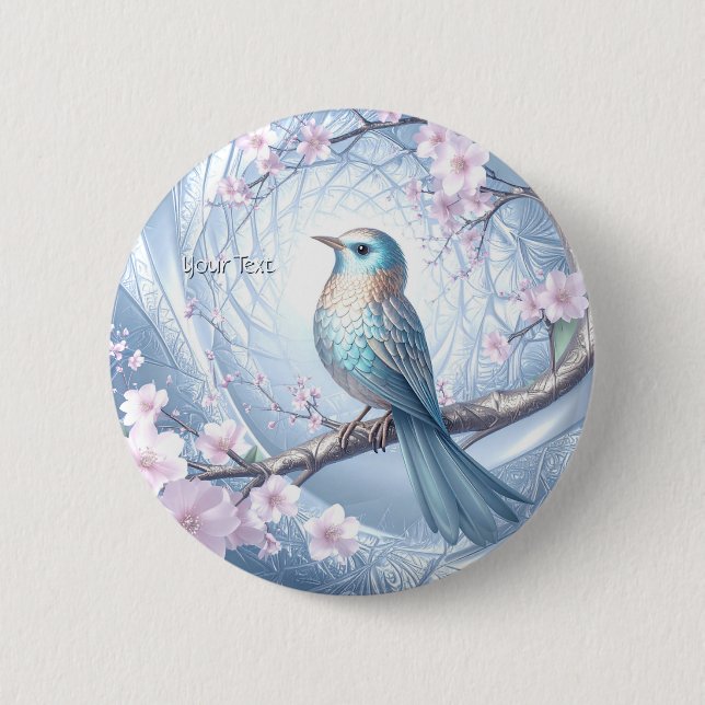 Blue Bird Floral Button (Front)