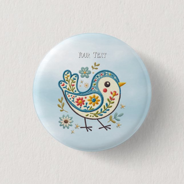 Blue Bird Floral Button (Front)