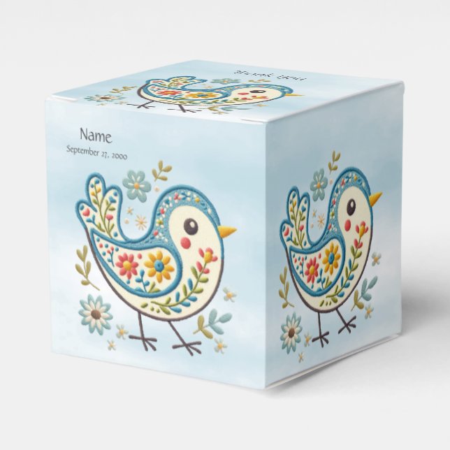 Blue Bird Floral Favor Box (Front Side)