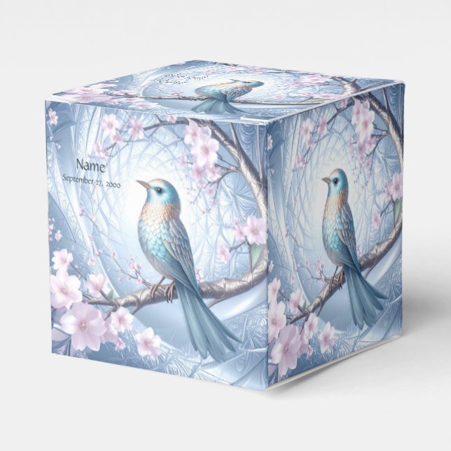 Blue Bird Floral Favor Box (Front Side)