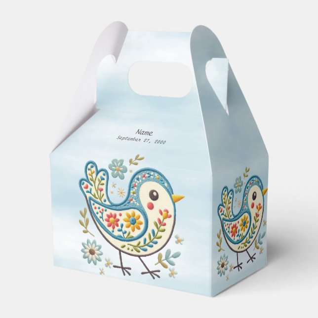 Blue Bird Floral Favor Box (Front Side)