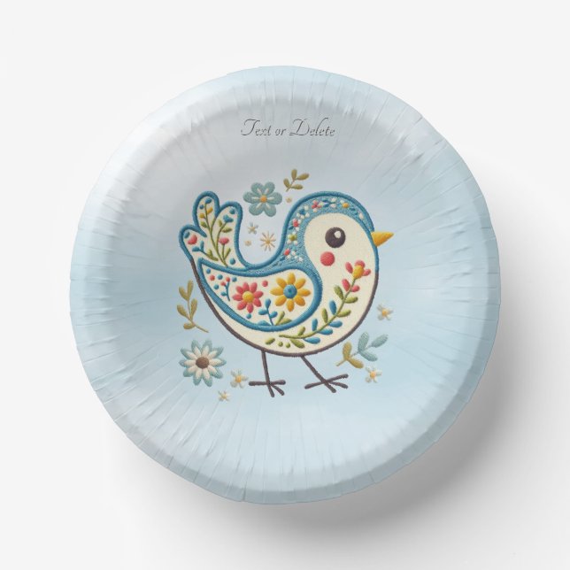 Blue Bird Floral Paper Bowl (Front)