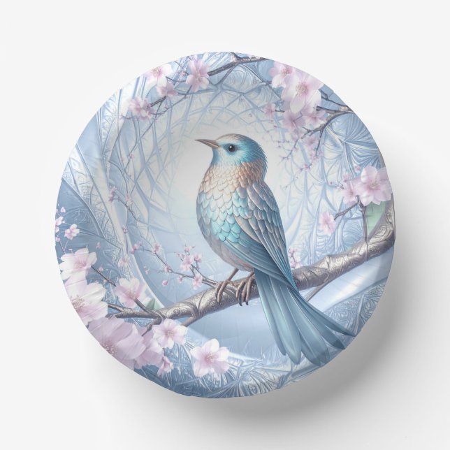 Blue Bird Floral Paper Bowl (Front)