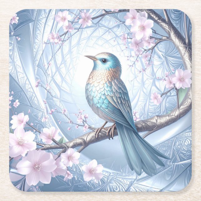 Blue Bird Floral Paper Coaster (Front)