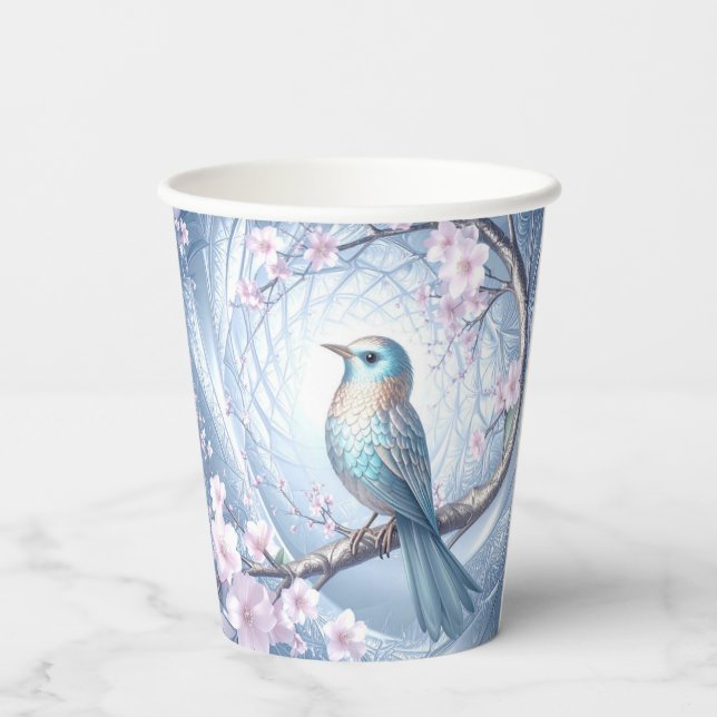 Blue Bird Floral Paper Cups (Back)