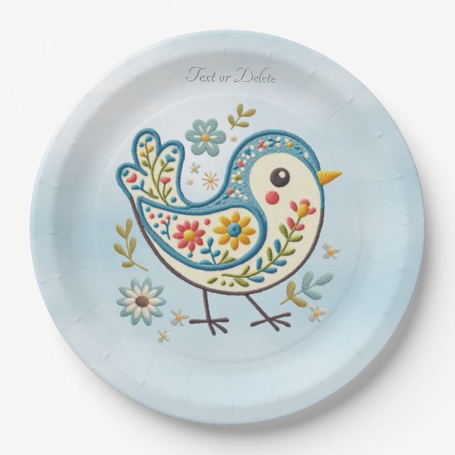 Blue Bird Floral Paper Plate (Front)