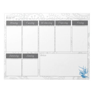 Blue Bird & Floral Pattern Weekly Calendar Notepad